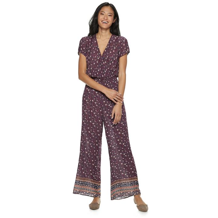 Juniors' Rewind Floral Jumpsuit, Teens, Size: Large, Red