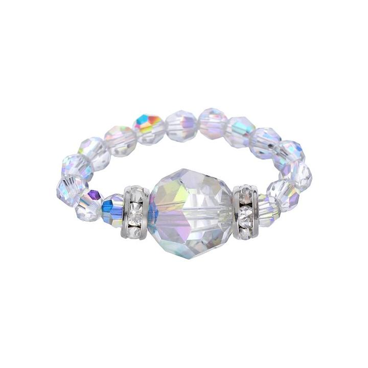 Crystal Avenue Silver-plated Crystal Bead Stretch Ring - Made With Swarovski Crystals, Women's, Multicolor