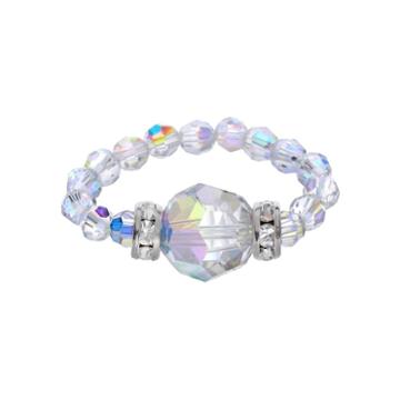 Crystal Avenue Silver-plated Crystal Bead Stretch Ring - Made With Swarovski Crystals, Women's, Multicolor