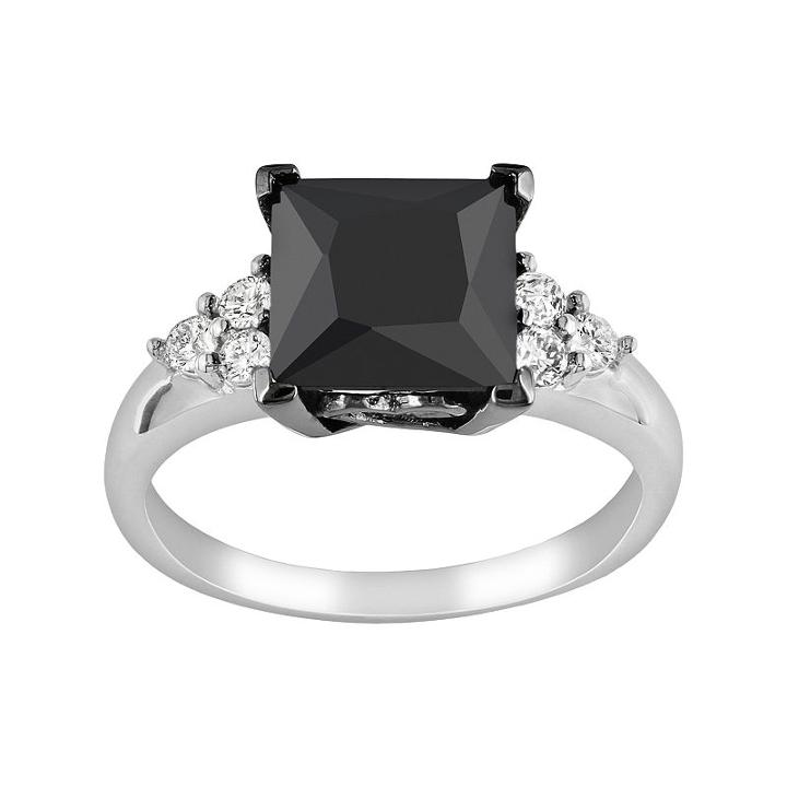 Sterling Silver Black And White Cubic Zirconia Ring, Women's, Size: 6