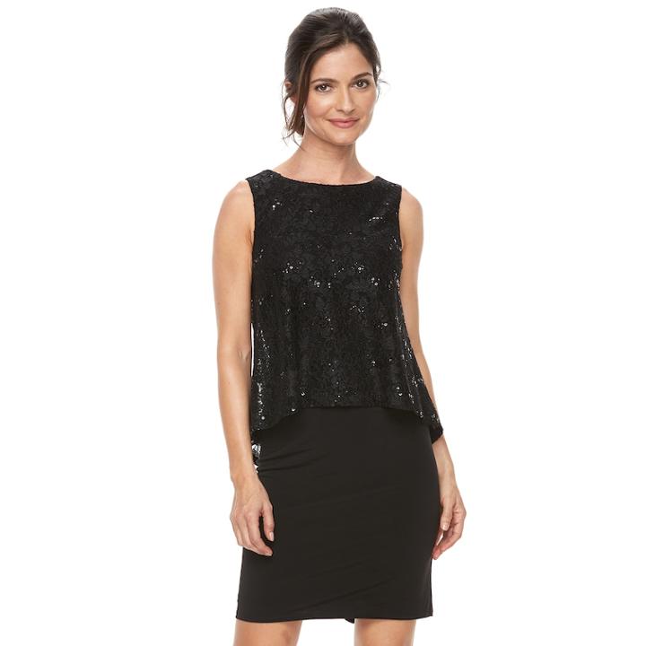 Women's Jessica Howard Sequin Popover Shift Dress, Size: 6, Black