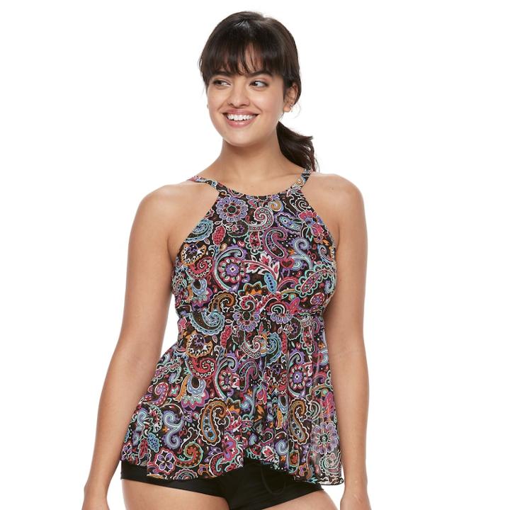 Women's A Shore Fit Tummy Slimmer High-neck Tankini Top, Size: 10, Drk Orange