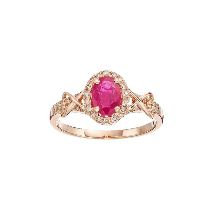 10k Rose Gold Ruby & 1/4 Carat T.w. Diamond Halo Ring, Women's, Size: 5, Red