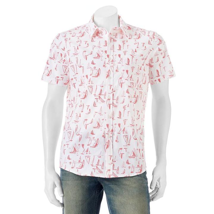 Men's Apt. 9&reg; Slim-fit Patterned Button-down Shirt, Size: Xlg Slim, White