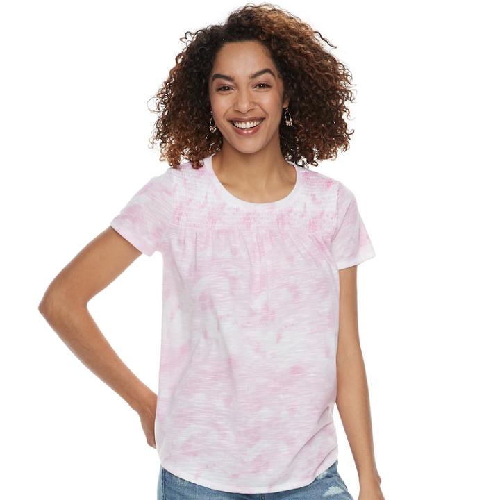 Women's Sonoma Goods For Life&trade; Smocked Tee, Size: Medium, Brt Pink
