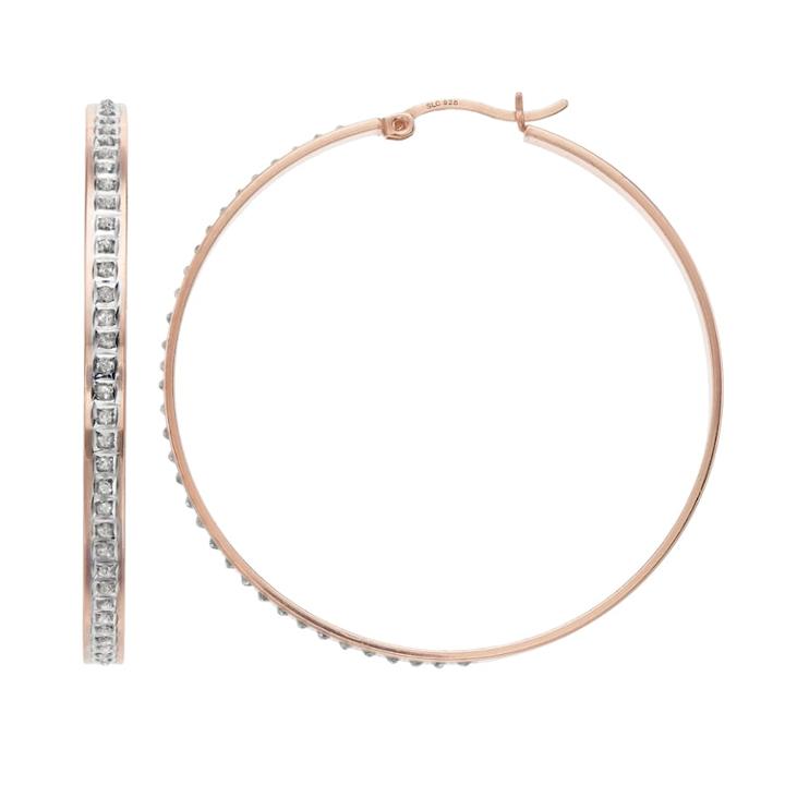 18k Rose Gold Over Silver Diamond Mystique Hoop Earrings, Women's, Pink