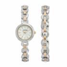 Armitron Women's Crystal Two Tone Stainless Steel Watch & Bracelet Set - 75/5485mpttst, Multicolor