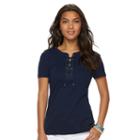 Women's Chaps Lace-up Tee, Size: Xs, Blue (navy)