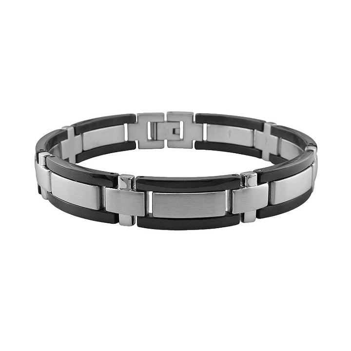 Lynx Stainless Steel And Black Accent Bracelet - Men, Size: 8.25, Grey