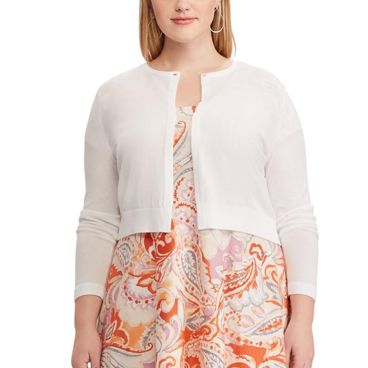 Plus Size Chaps Crop Cardigan, Women's, Size: 2xl, White