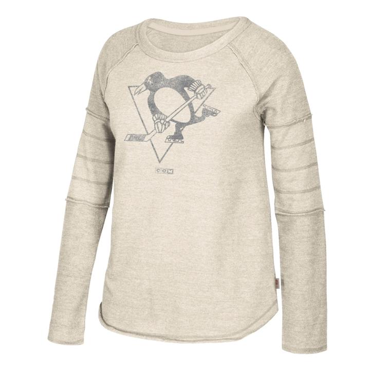 Women's Ccm Pittsburgh Penguins Finished Raglan Fleece, Size: Xxl, Grey