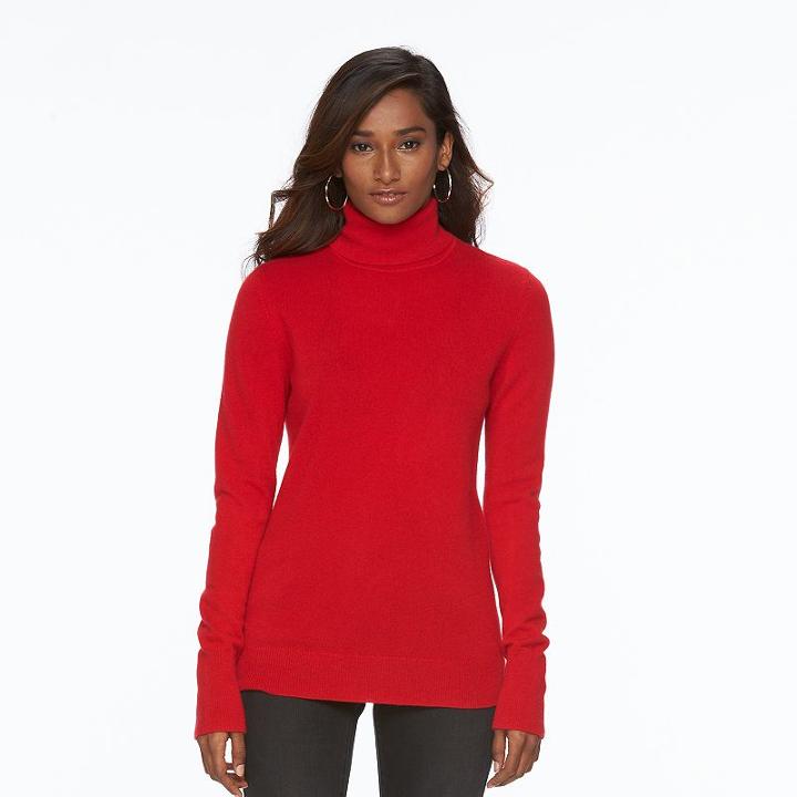 Women's Apt. 9® Turtleneck Cashmere Sweater, Size: Large, Med Red