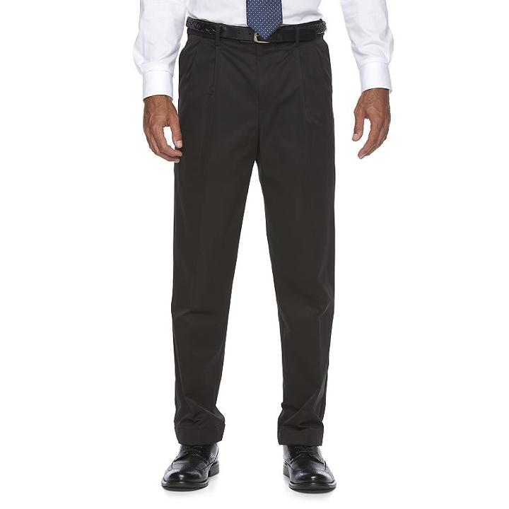 Men's Croft & Barrow&reg; Classic-fit No-iron Performance Khaki Pleated Casual Pants, Size: 44x32, Black