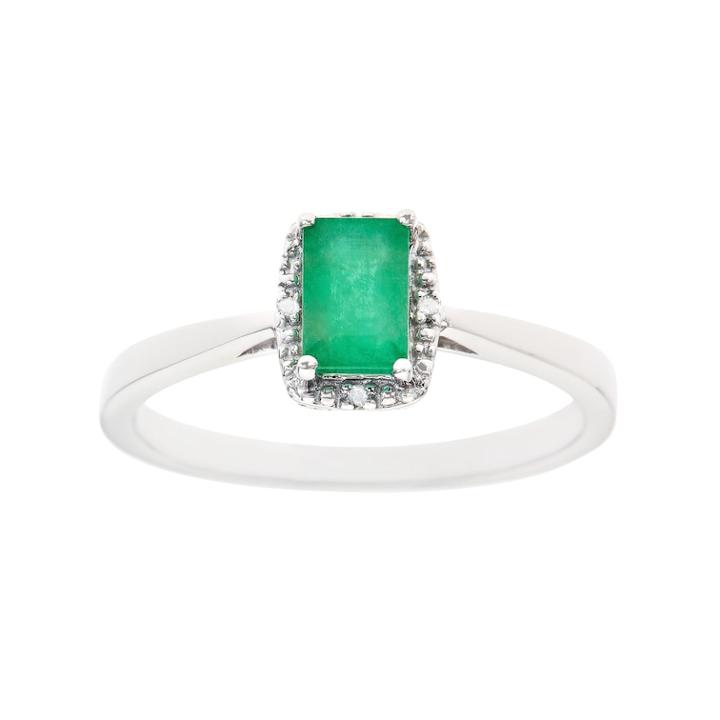 Sterling Silver Emerald & Diamond Accent Rectangle Halo Ring, Women's, Size: 10, Green