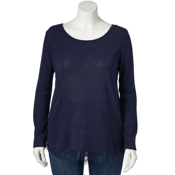 Plus Size Lc Lauren Conrad Lace Trim Top, Women's, Size: 0x, Blue (navy)