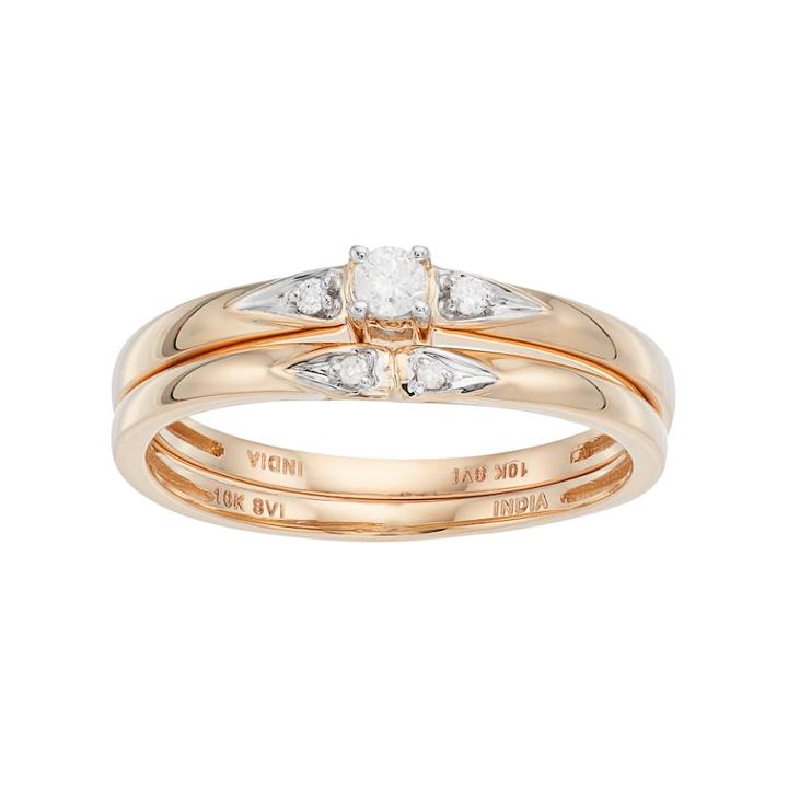 10k Gold 1/10 Carat T.w. Diamond Engagement Ring Set, Women's, Size: 8, White
