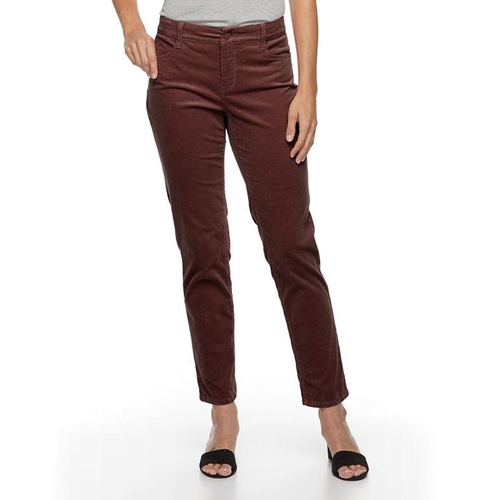 Petite Croft & Barrow&reg; Tummy-slimming Straight-leg Corduroy Pants, Women's, Size: 18, Dark Brown