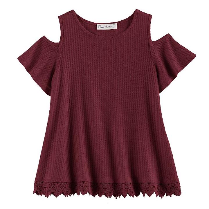 Girls 7-16 & Plus Size Cloud Chaser Crochet Trim Cold Shoulder Top, Size: Xl Plus, Med Red