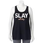 Juniors' Plus Size So&reg; Open Back Graphic Tank, Girl's, Size: 3xl, Black