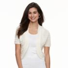 Women's Nina Leonard Textured-stripe Bolero, Size: Medium, Natural