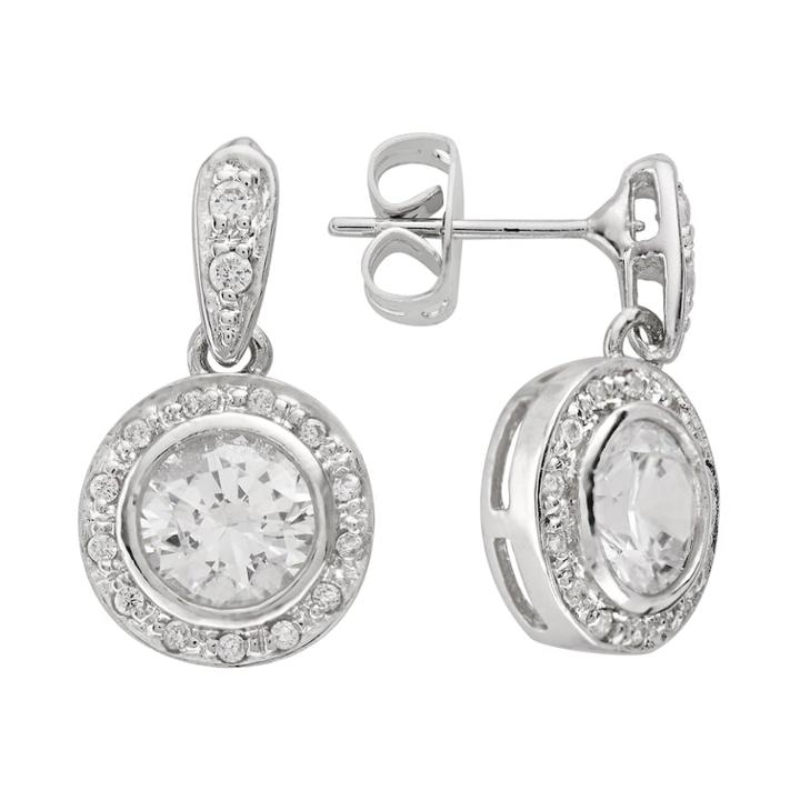 Silver-plated Cubic Zirconia Halo Drop Earrings, Women's, White