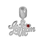 Individuality Beads Sterling Silver Crystal I Love Mom Charm, Women's, Red