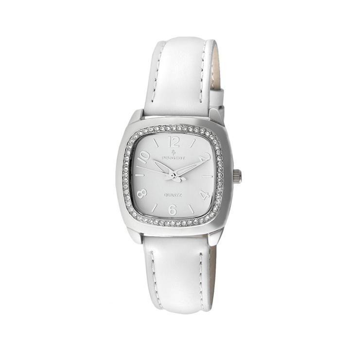 Peugeot Silver-tone Crystal Leather Watch - Made With Swarovski Crystals - Women, White