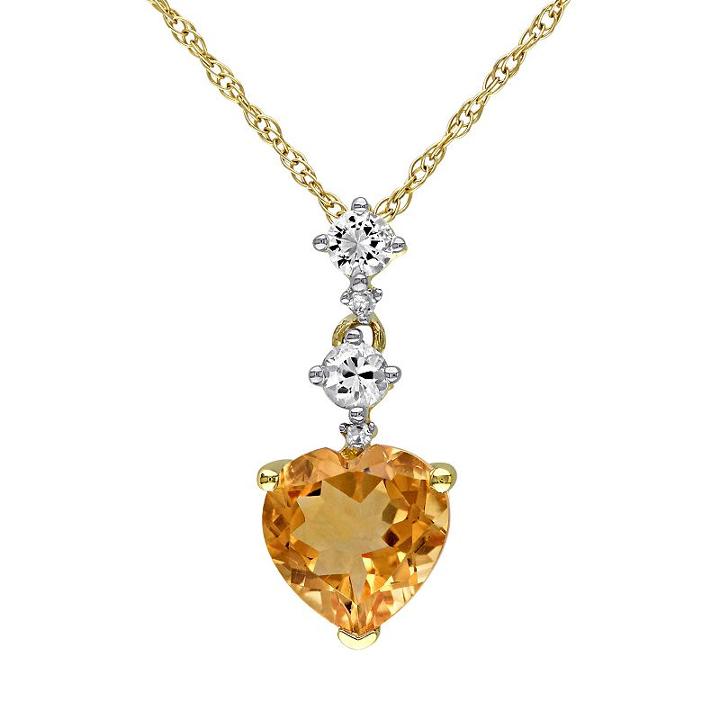 10k Gold White Sapphire & Citrine Heart Pendant Necklace, Women's, Size: 17, Yellow