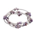 Purple Bead & Curved Tube Stretch Bracelet Set, Women's, Med Purple