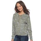 Juniors' Mudd&reg; Lace-up Sweatshirt, Teens, Size: Medium, Green