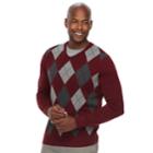 Men's Croft & Barrow&reg; Classic-fit Argyle Fine-gauge V-neck Sweater, Size: Large, Red