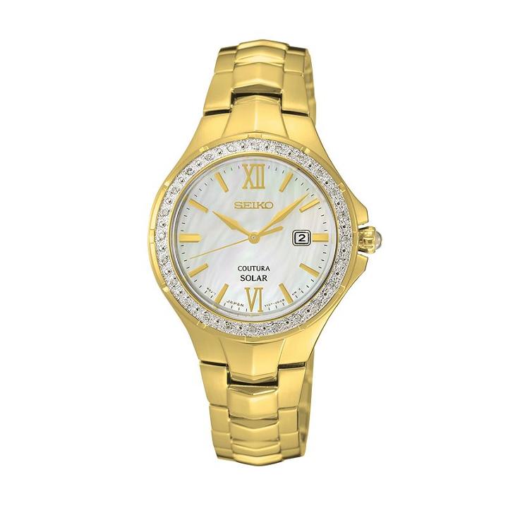Seiko Women's Coutura Diamond Stainless Steel Solar Watch - Sut242, Gold