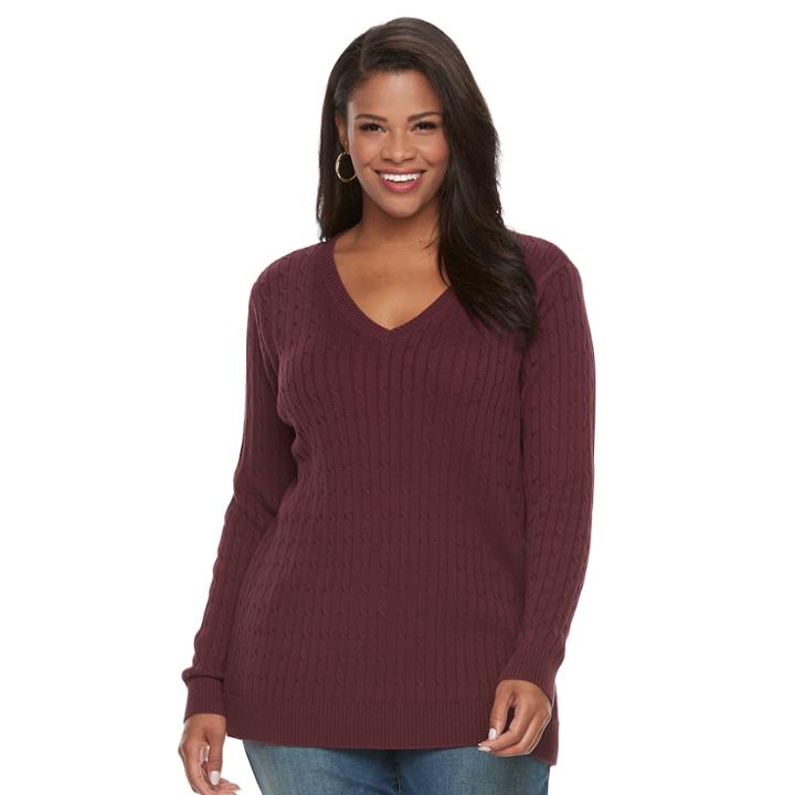 Plus Size Croft & Barrow&reg; Cable-knit V-neck Sweater, Women's, Size: 3xl, Red