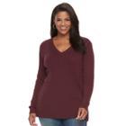 Plus Size Croft & Barrow&reg; Cable-knit V-neck Sweater, Women's, Size: 3xl, Red
