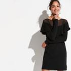 K/lab Mesh Yoke Ruffle Sweatshirt Dress, Size: Medium, Black