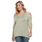 Plus Size French Laundry Cold Shoulder V-neck Tee, Women's, Size: 2xl, Green Oth