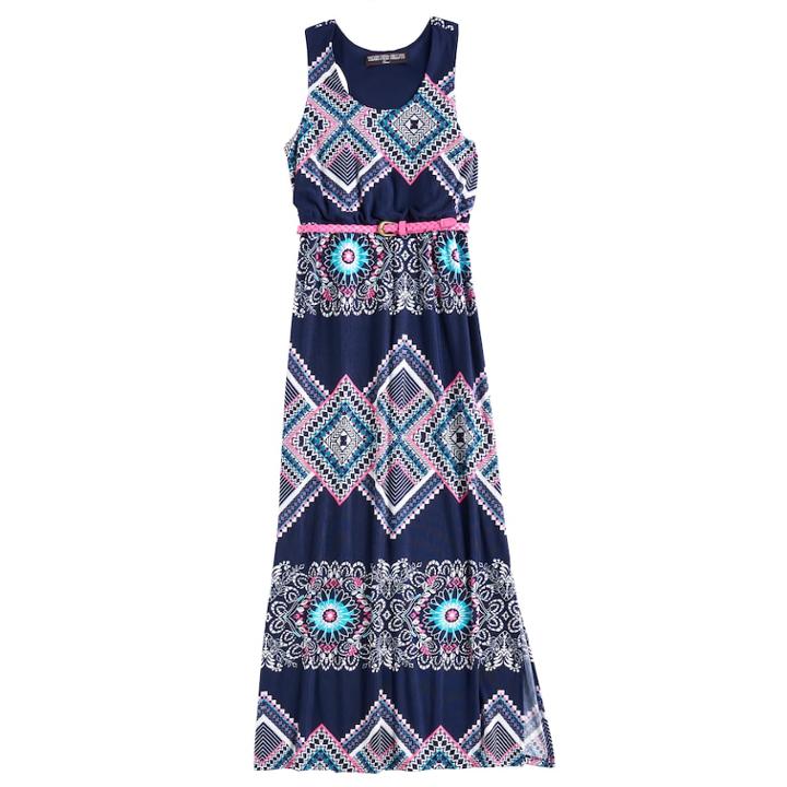 Girls 7-16 Three Pink Hearts Racerback Cameo Side Slit Maxi Dress, Size: 12, Dark Blue