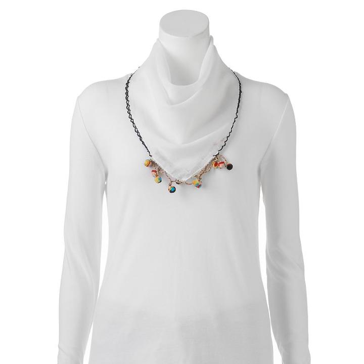 Madden Nyc Festival Flair Embroidered Trim Pom-pom Neckerchief, Women's, White Oth