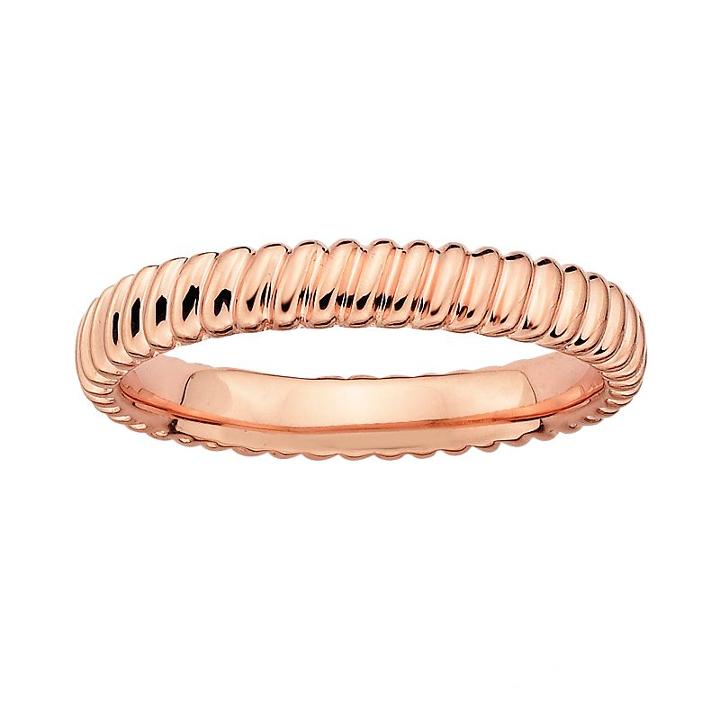 Stacks And Stones 18k Rose Gold Over Silver Ribbed Stack Ring, Women's, Size: 7, Pink