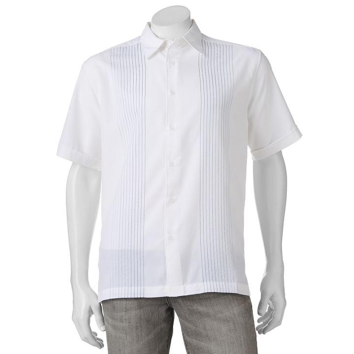 Men's Havanera Textured Striped Embroidered Button-down Shirt, Size: Xl, White