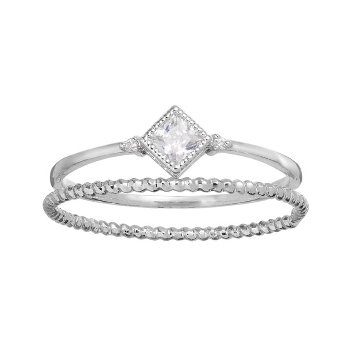 Lc Lauren Conrad Runway Collection Cubic Zirconia Square & Twisted Ring Set, Women's, Size: 7.50, Silver