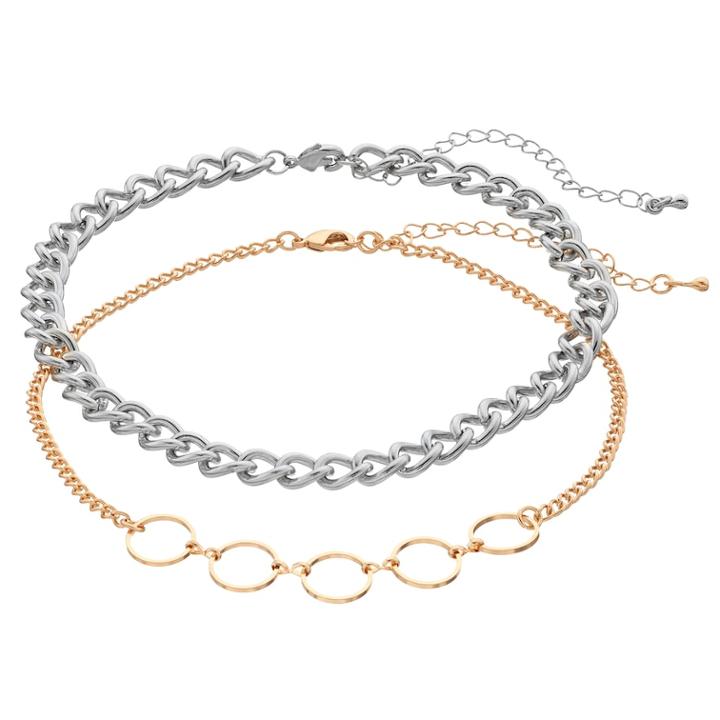 Mudd&reg; Circle Link & Chunky Choker Necklace Set, Women's, Multicolor