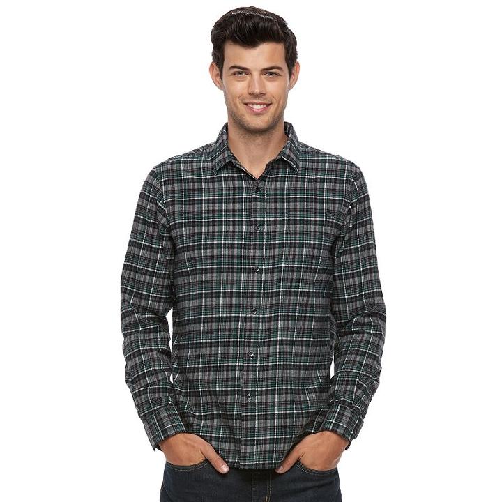 Men's Apt. 9&reg; Modern-fit Plaid Brushed Flannel Button-down Shirt, Size: Medium, Med Green