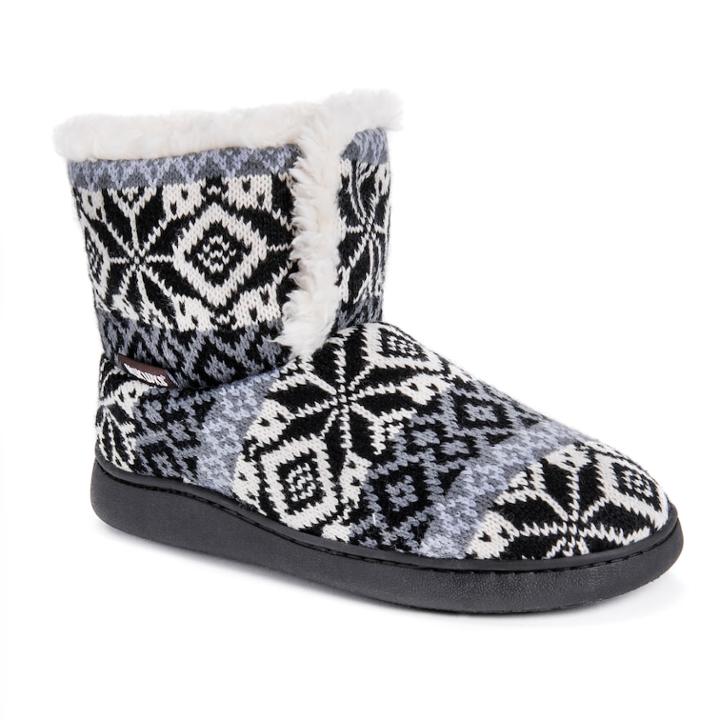 Women's Muk Luks Sean Knit Bootie Slippers, Size: Medium, Black