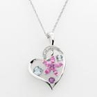 Sterling Silver Lab-created Amethyst, Lab-created Sapphire And Sky Blue Topaz Flower Heart Pendant, Women's, Multicolor