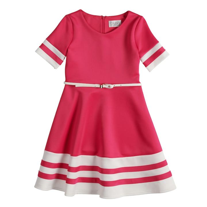 Girls 7-16 Blush Short Sleeve Belted Fit & Flare Scuba Dress, Size: 14, Med Purple