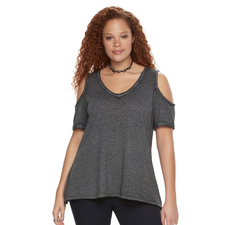 Plus Size Rock & Republic&reg; Raw-edge Cold-shoulder Tee, Women's, Size: 0x, Med Grey