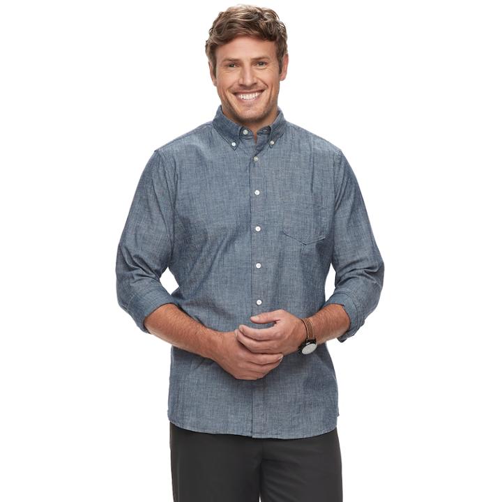 Big & Tall Sonoma Goods For Life™ Flexwear Modern-fit Poplin Button-down Shirt, Men's, Size: Xl Tall, Light Blue