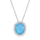 Lab-created Blue Opal & Cubic Zirconia Sterling Silver Oval Halo Pendant Necklace, Women's, Size: 18