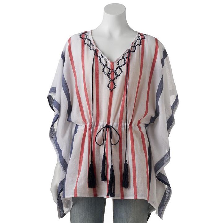 Sonoma Goods For Life&trade; Striped Tassel Poncho, Women's, Blue (navy)